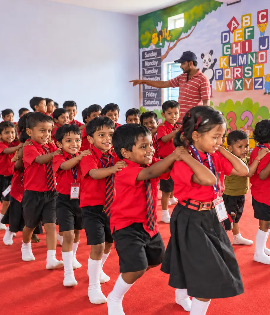 Young students learning together in an Ananda Marga primary school classroom